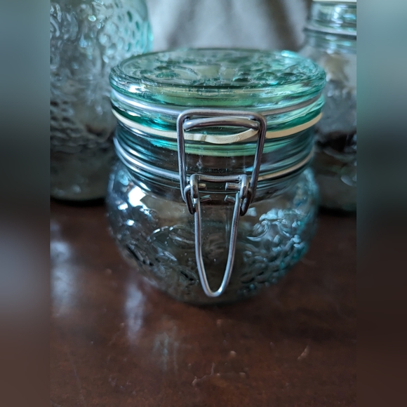 VTG. Libby Glass Embossed Flip Top Canisters with Ring Canada Set of 3 - Picture 9 of 10